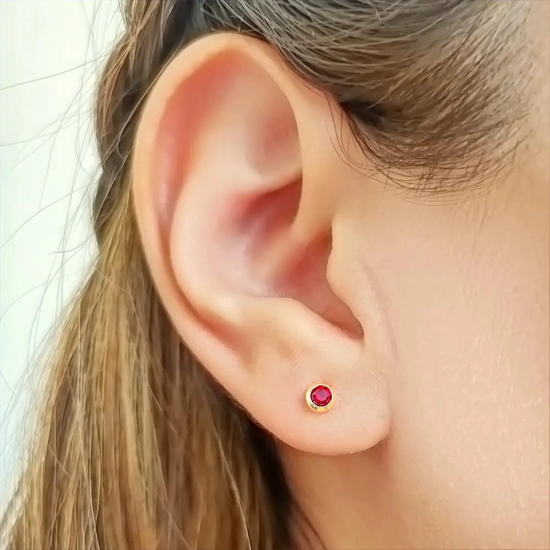 AROS BEBE  CIRCON ROJO 4MM ENCHAPADO ORO 18 K HIPOALERGE NICO - 2