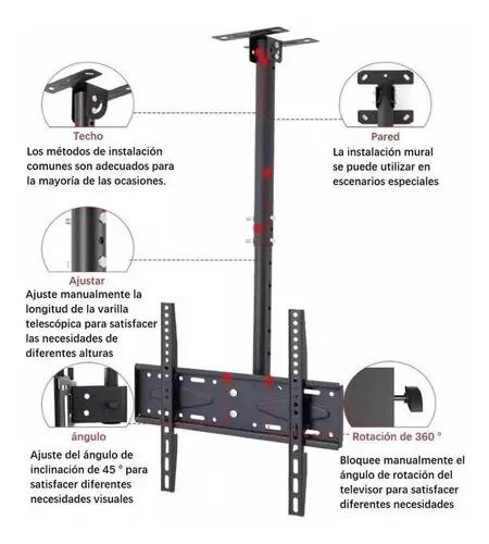 SOPORTE DE TECHO PARA TV GIRATORIO 360 GRADOS DE 26 A 60 PULGADAS - 3