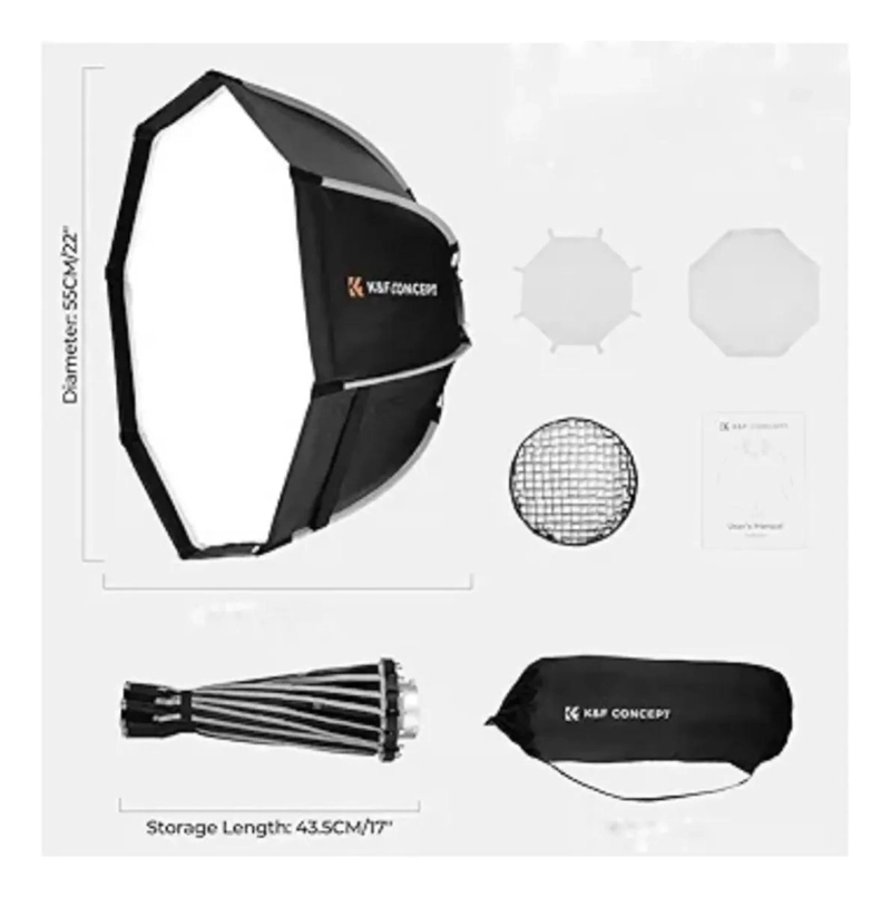 OCTABOX 55CM CON MONTURA BOWENS Y GRILLA PARA FOTOGRAFIA - 6