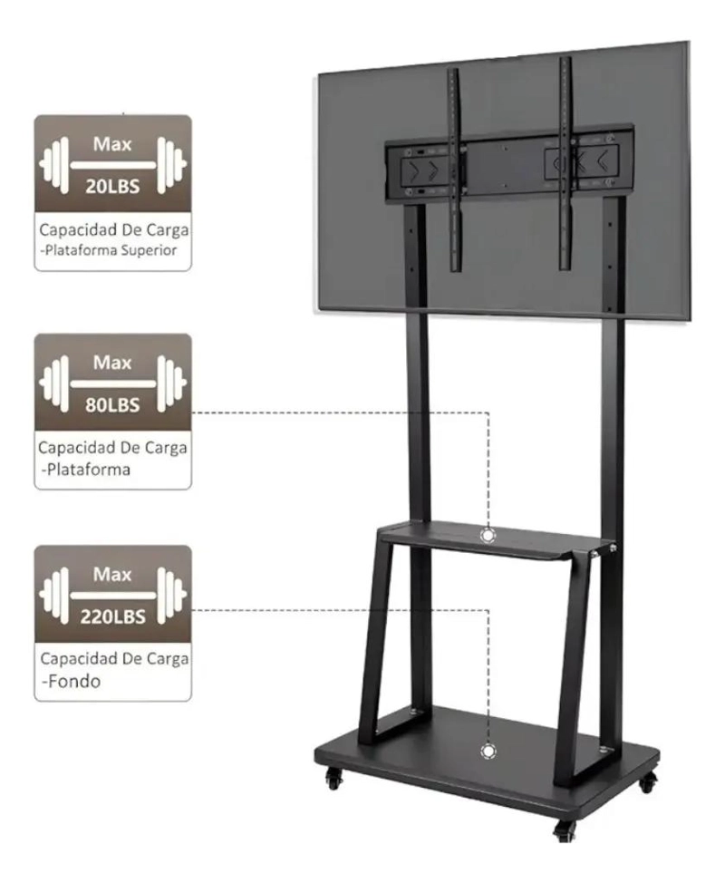 SOPORTE MOVIL PARA TV DE 32 A 70 PULGADAS CON RUEDAS - 4