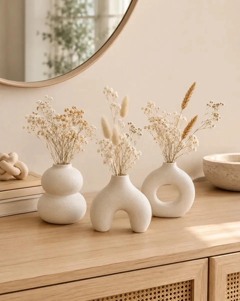 SET DE 3 FLOREROS DECORATIVOS MINIMALISTAS ESTILO RUSTICO - 1