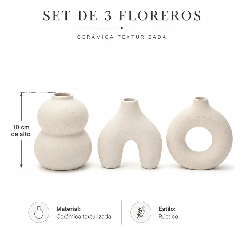 SET DE 3 FLOREROS DECORATIVOS MINIMALISTAS ESTILO RUSTICO - 2