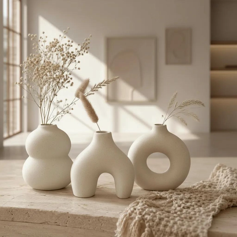 SET DE 3 FLOREROS DECORATIVOS MINIMALISTAS ESTILO RUSTICO - 7