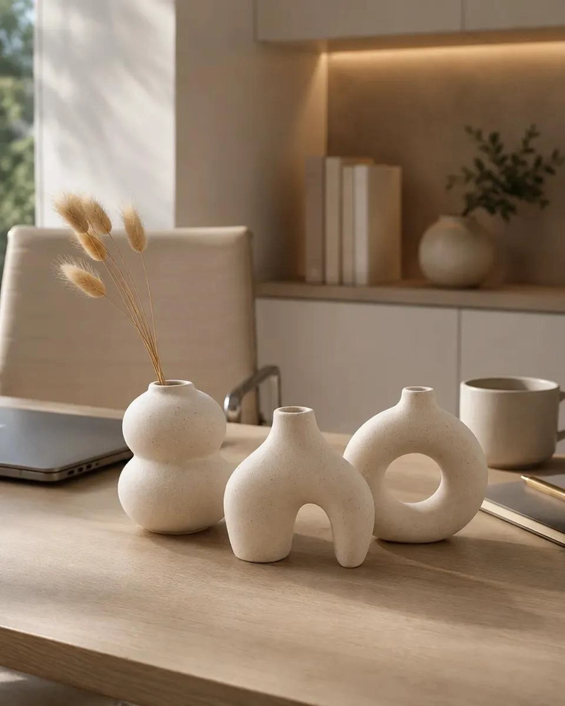 SET DE 3 FLOREROS DECORATIVOS MINIMALISTAS ESTILO RUSTICO - 8