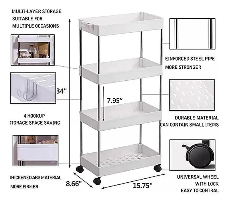 CARRITO ORGANIZADOR DE BAÑO 4 NIVELES EN COLOR BLANCO HUESO - 4