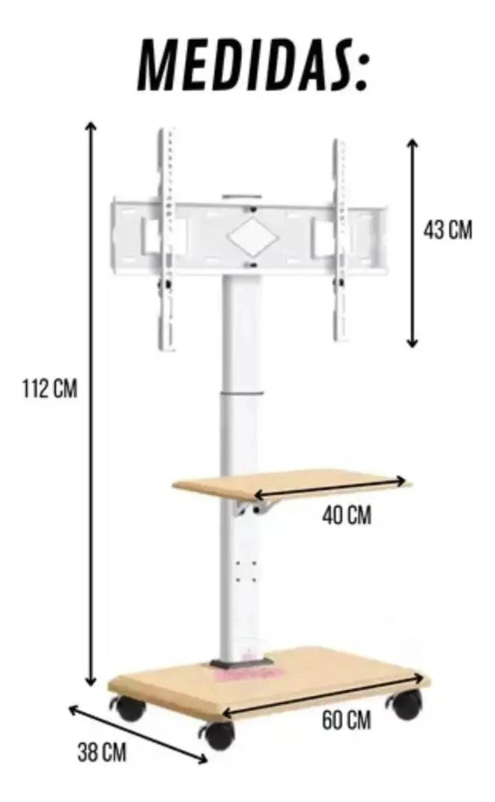 SOPORTE MOVIL PARA TV CON RUEDAS Y BASE PEDESTAL DE 32 A 75 PULGADAS - 3