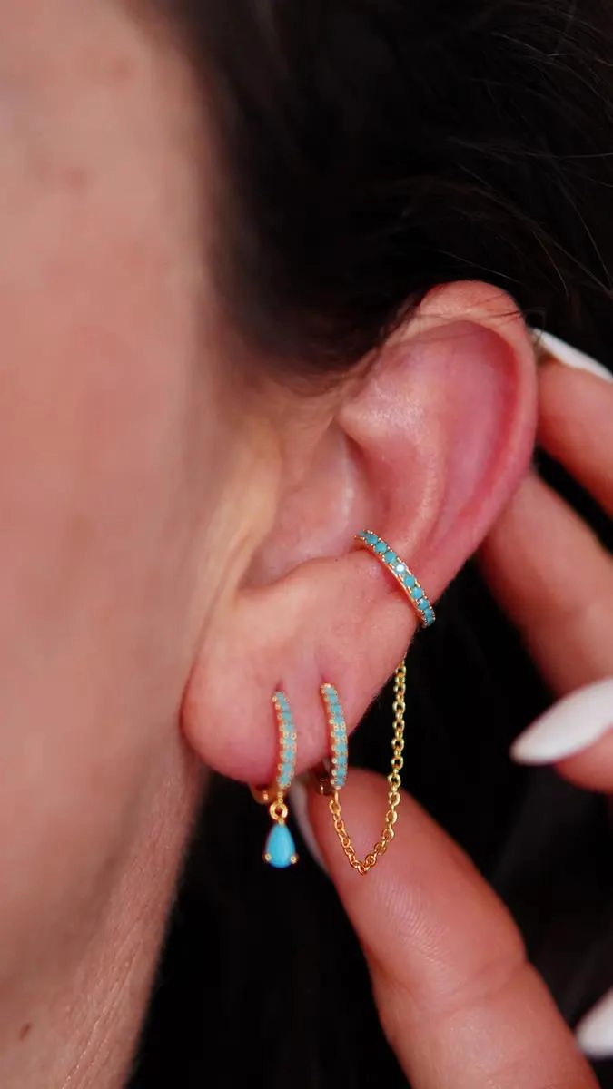 PACK DE 4 AROS TURQUESA Y EARCUFF BAÑADOS EN ORO 18K - 3
