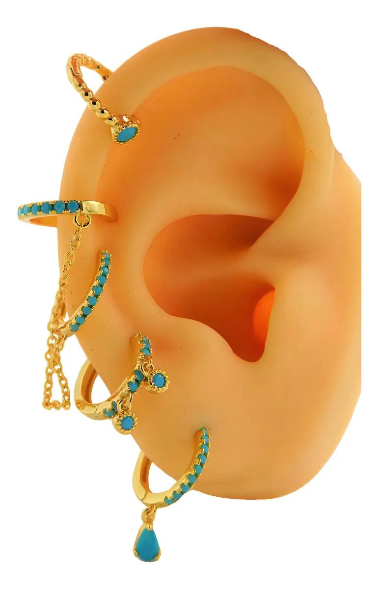 PACK DE 4 AROS TURQUESA Y EARCUFF BAÑADOS EN ORO 18K - 4