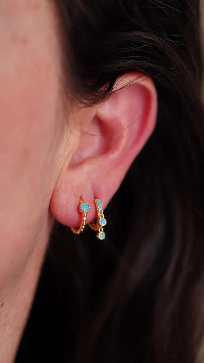 PACK DE 4 AROS TURQUESA Y EARCUFF BAÑADOS EN ORO 18K - 5