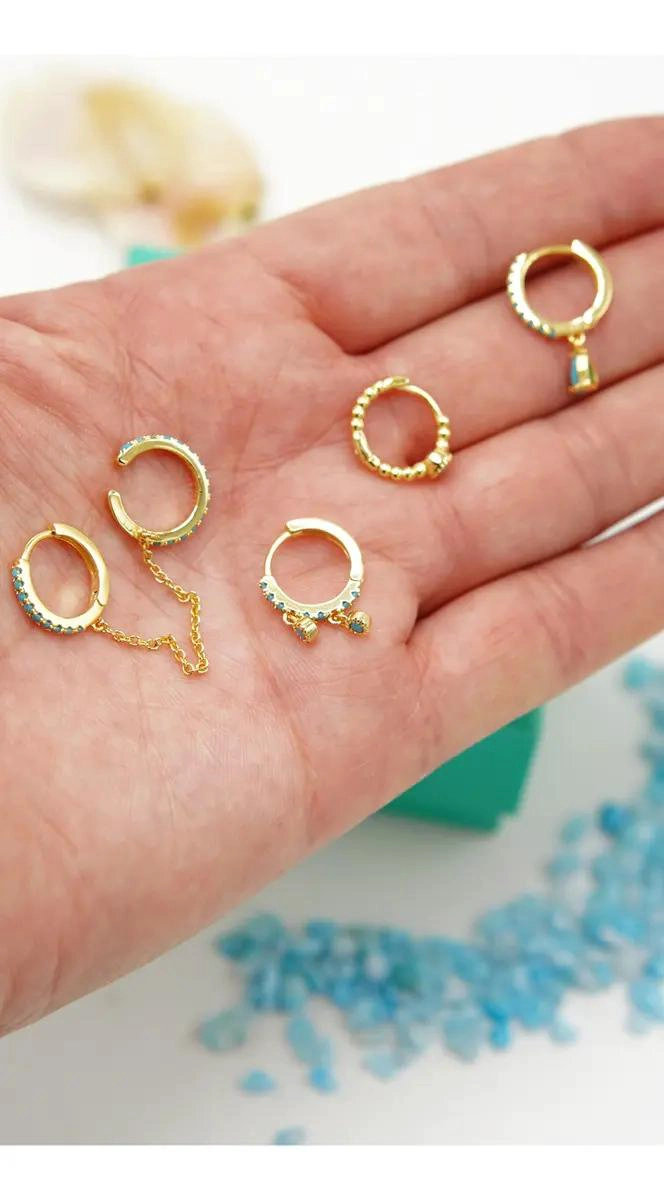 PACK DE 4 AROS TURQUESA Y EARCUFF BAÑADOS EN ORO 18K - 6