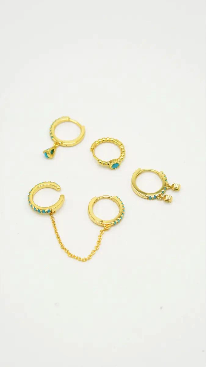 PACK DE 4 AROS TURQUESA Y EARCUFF BAÑADOS EN ORO 18K - 7