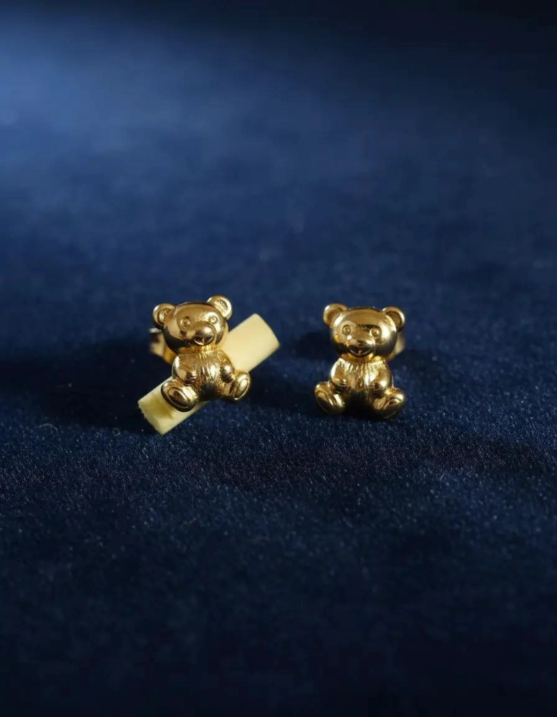 AROS DE ORO CON DISEÑO DE OSITOS PARA BEBE S - 3