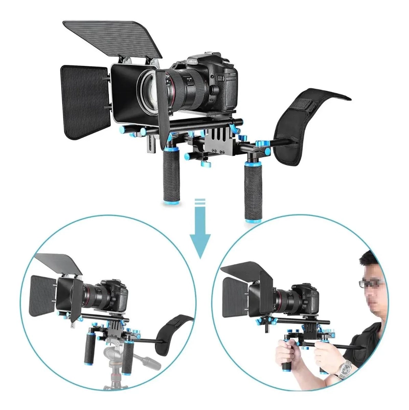 MONTURA HOMBRO PARA CAMARA CON MATTE BOX Y RIELES DE 15MM - 1