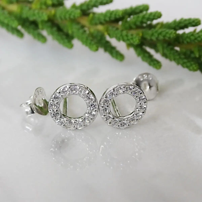 AROS DE PLATA CIRCULOS CON CIRCONES ELEGANTES Y CLASICOS - 2