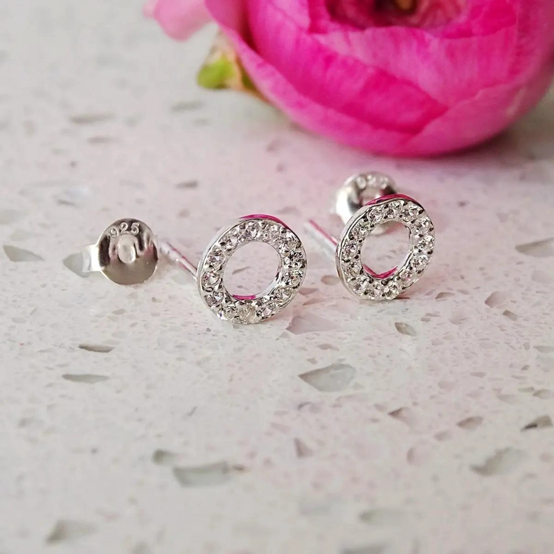 AROS DE PLATA CIRCULOS CON CIRCONES ELEGANTES Y CLASICOS - 3