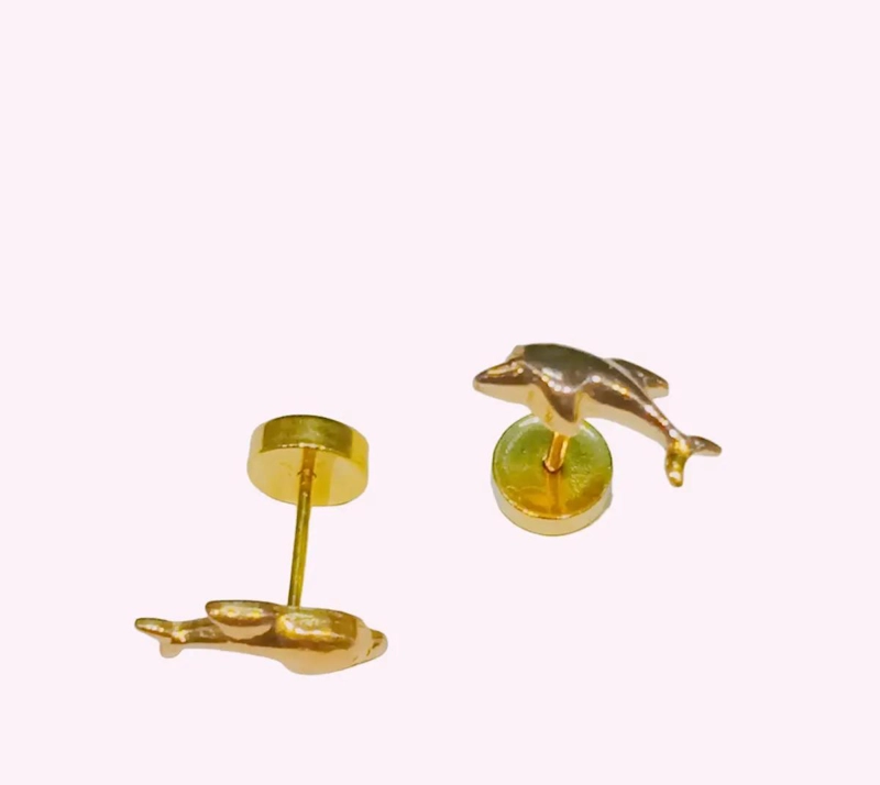 AROS DE ORO PARA BEBE  CON DISEÑO DE DELFINES - 5