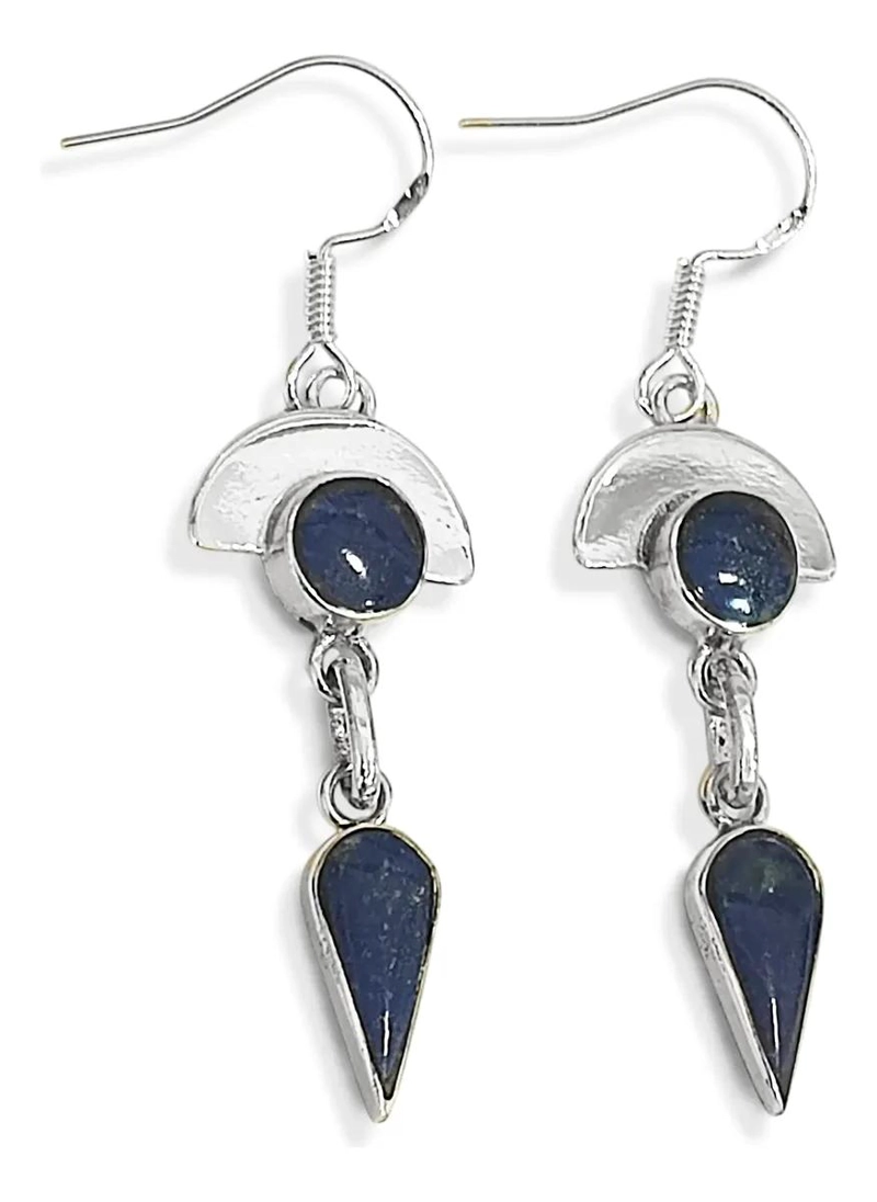 AROS DE LAPISLAZULI MEDIA LUNA EN PLATA FINA 950 - 1