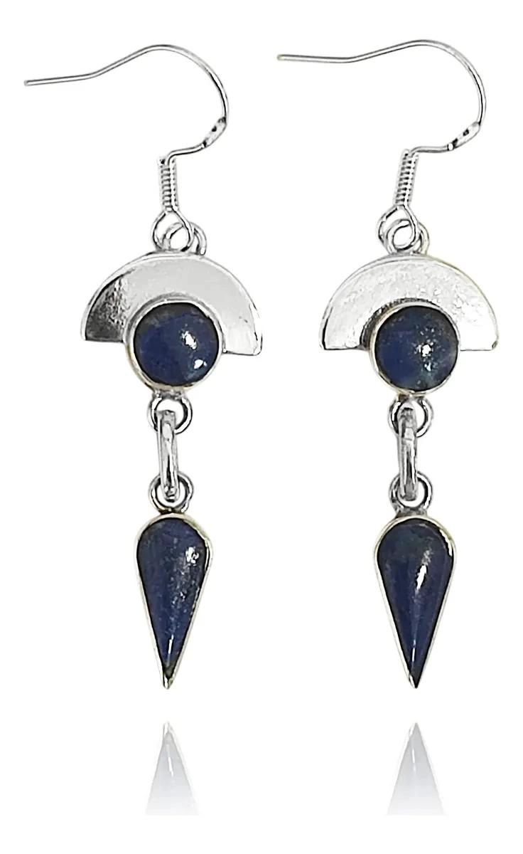 AROS DE LAPISLAZULI MEDIA LUNA EN PLATA FINA 950 - 2