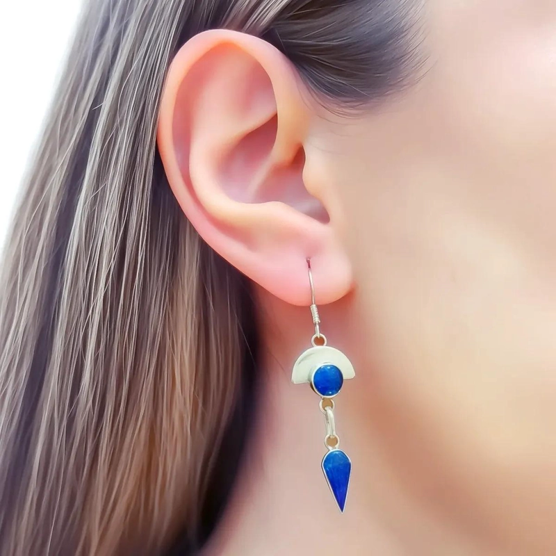 AROS DE LAPISLAZULI MEDIA LUNA EN PLATA FINA 950 - 3