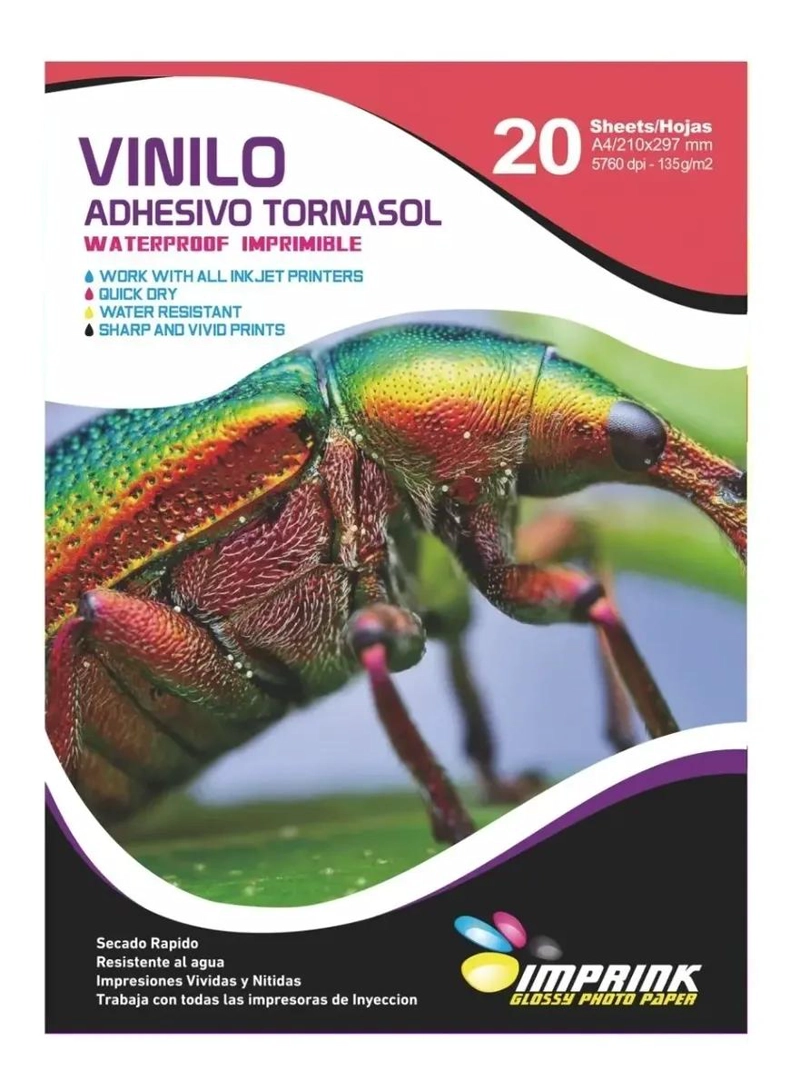 VINILO ADHESIVO TORNASOL IMPRIMIBLE A4 200 HOJAS - 1