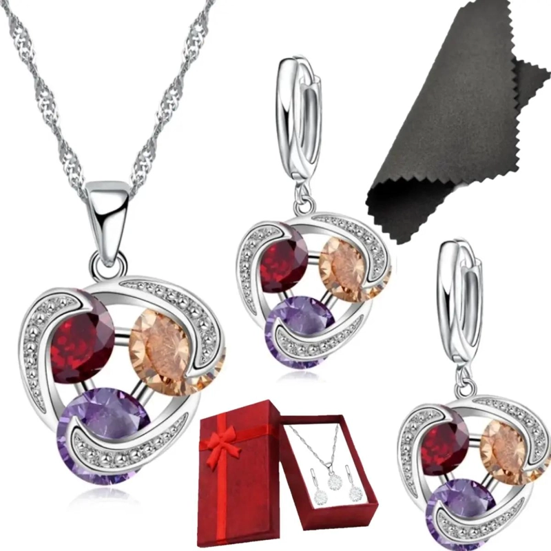 SET DE JOYAS DE PLATA 925 CON AROS Y COLLAR ELEGANTE - 1