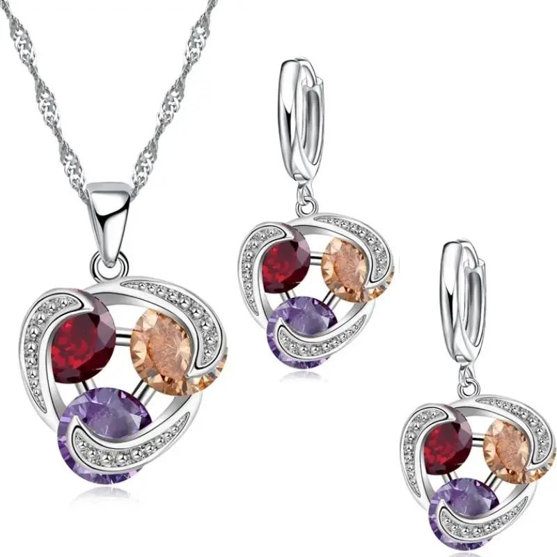 SET DE JOYAS DE PLATA 925 CON AROS Y COLLAR ELEGANTE - 2