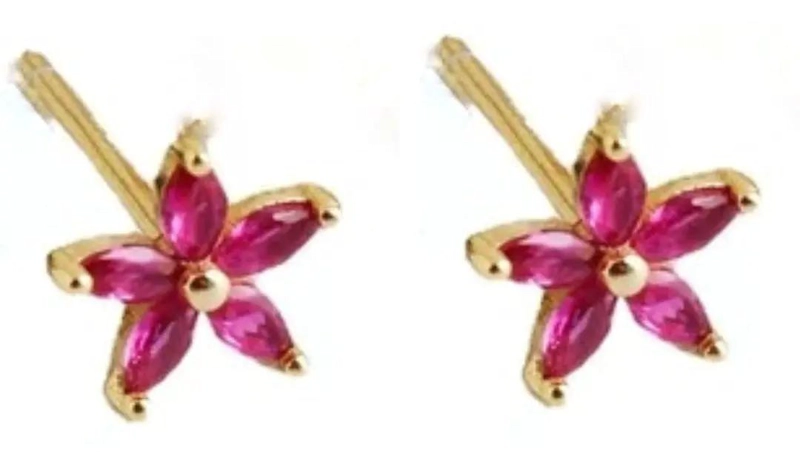 AROS DE FLOR FUCSIA EN PLATA 925 CHAPADA EN ORO - 1