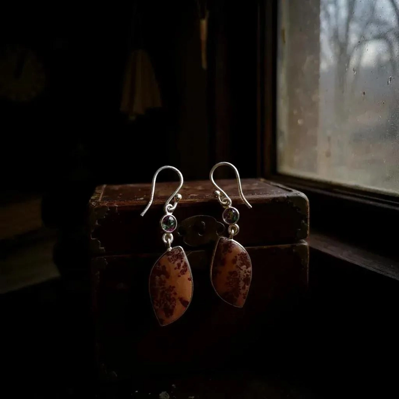 AROS DE JASPE COFFEE BEAN Y TOPACIO MISTICO EN PLATA 925 - 2
