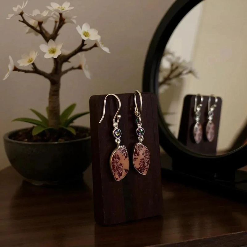 AROS DE JASPE COFFEE BEAN Y TOPACIO MISTICO EN PLATA 925 - 3