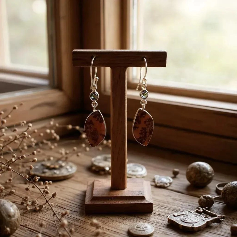 AROS DE JASPE COFFEE BEAN Y TOPACIO MISTICO EN PLATA 925 - 4
