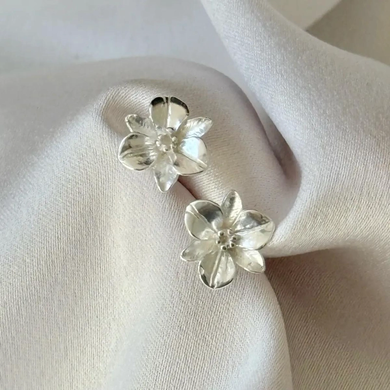 AROS DE FLOR EN PLATA FINA 925 PARA PENDIENTES - 1