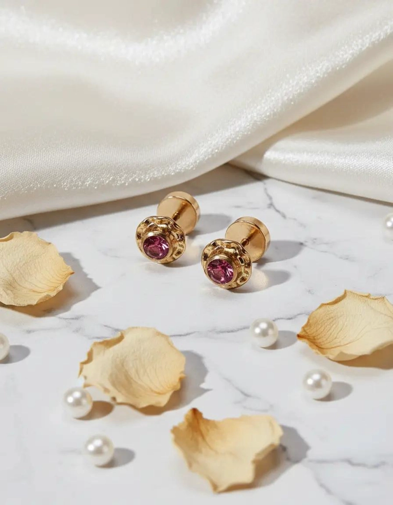 AROS DE ORO ROSA 18K CON CIRCONES PARA BEBE S Y MUJERES - 1