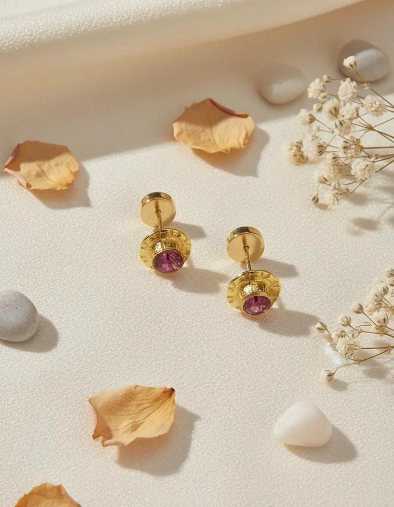 AROS DE ORO ROSA 18K CON CIRCONES PARA BEBE S Y MUJERES - 2