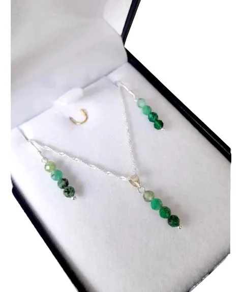 SET DE AROS Y COLLAR CON ESMERALDAS FACETADAS NATURALES - 5