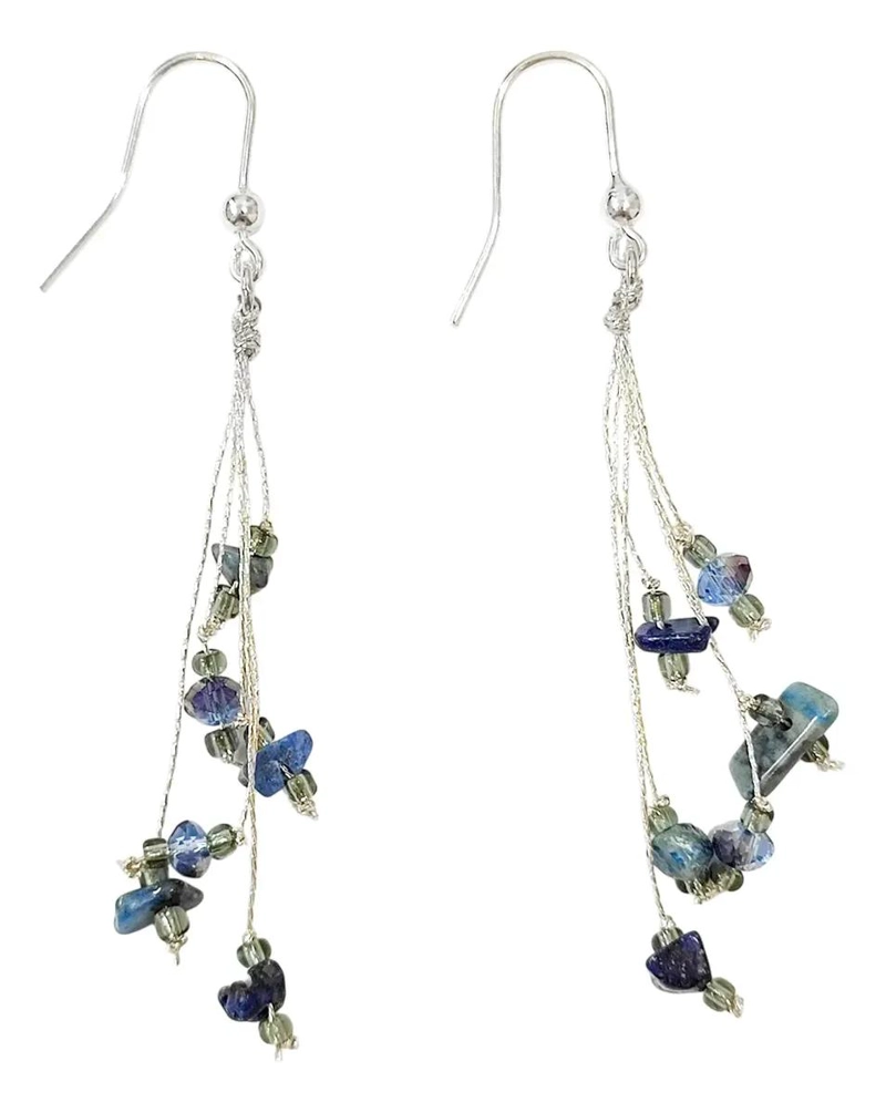AROS DE LAPISLAZULI CON HILO DE SEDA Y PLATA FINA 925 - 1