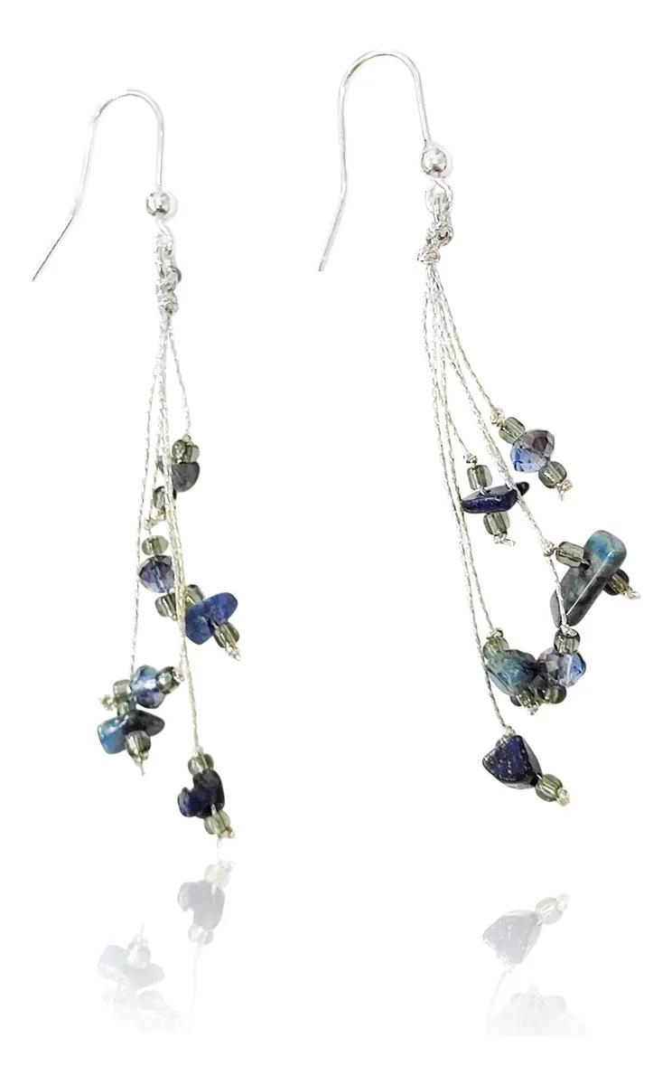 AROS DE LAPISLAZULI CON HILO DE SEDA Y PLATA FINA 925 - 2