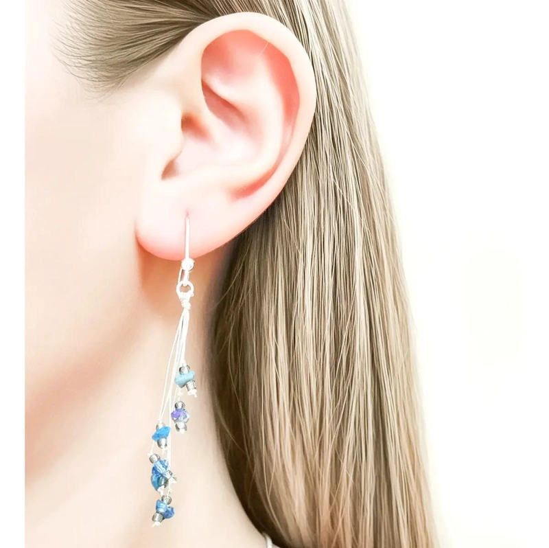 AROS DE LAPISLAZULI CON HILO DE SEDA Y PLATA FINA 925 - 3