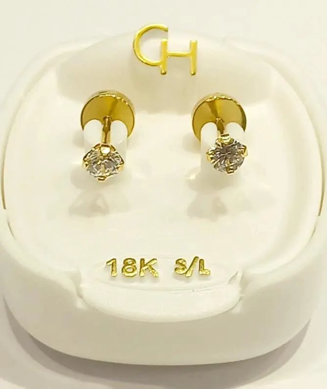 AROS DE ORO 18 KILATES CON CIRCONITAS PARA BEBE - 1