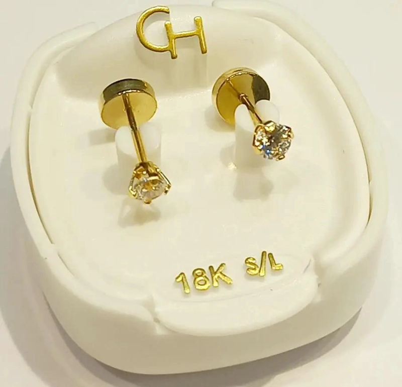 AROS DE ORO 18 KILATES CON CIRCONITAS PARA BEBE - 2