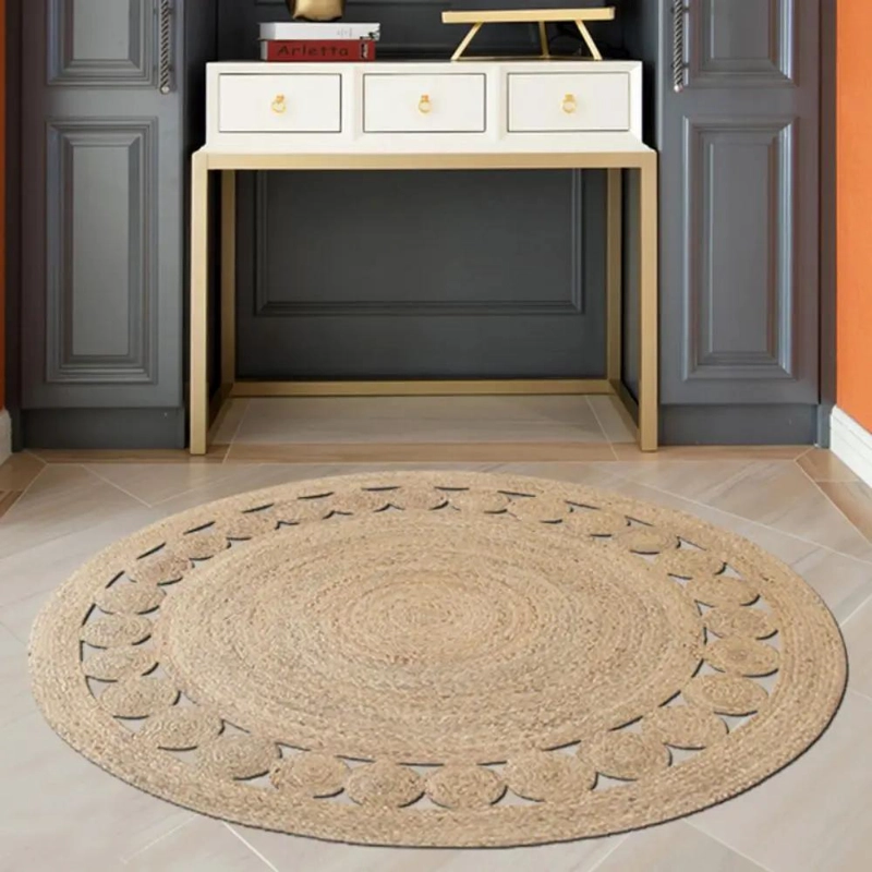 ALFOMBRA REDONDA DE YUTE NATURAL PARA DECORACION INTERIOR Y EXTERIOR - 2