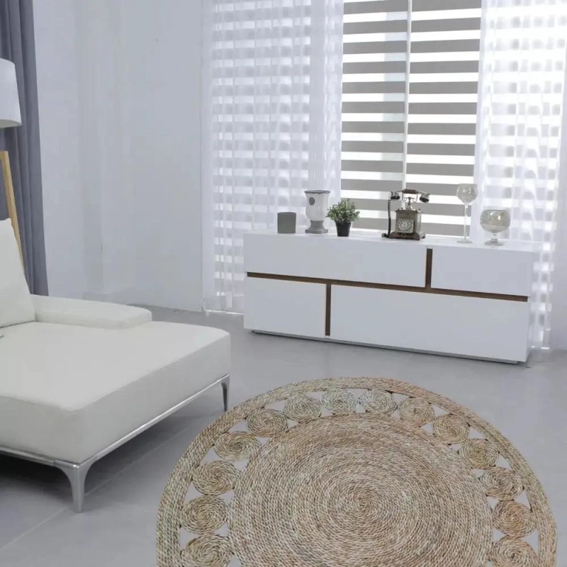 ALFOMBRA REDONDA DE YUTE NATURAL PARA DECORACION INTERIOR Y EXTERIOR - 3