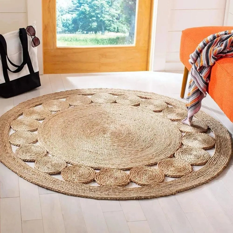 ALFOMBRA REDONDA DE YUTE NATURAL PARA DECORACION INTERIOR Y EXTERIOR - 4