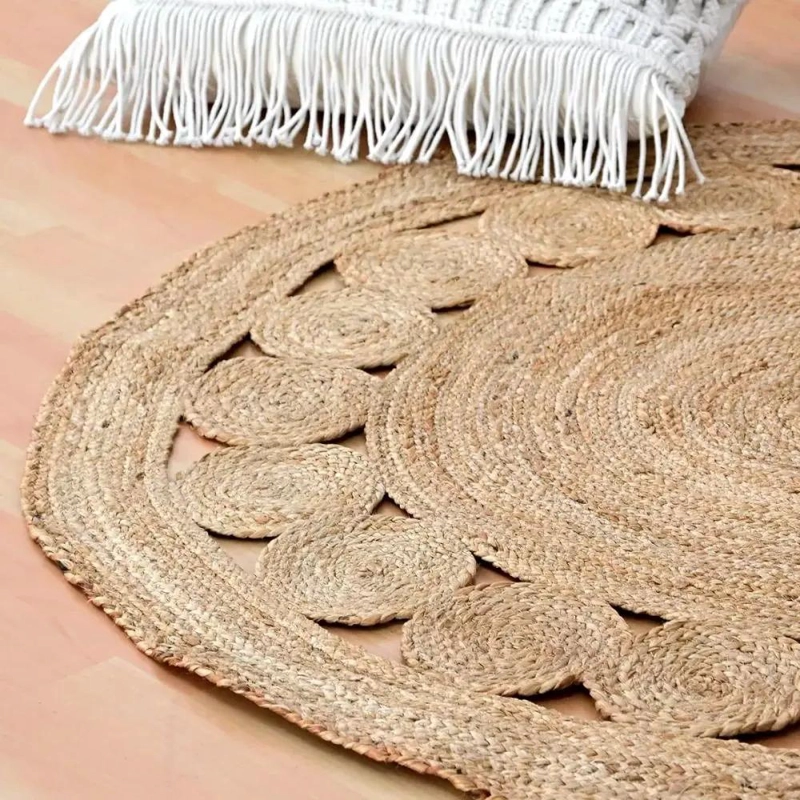 ALFOMBRA REDONDA DE YUTE NATURAL PARA DECORACION INTERIOR Y EXTERIOR - 5