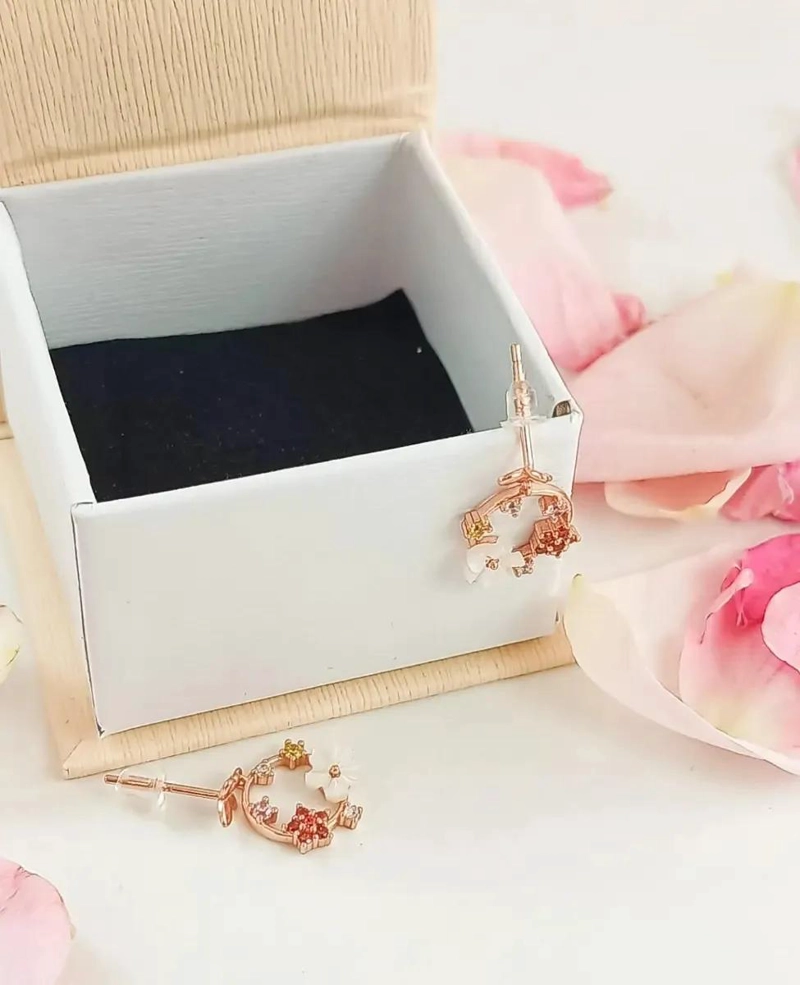AROS DE FLOR CON COLORES Y ZIRCONIA BAÑADOS EN ORO ROSA - 2