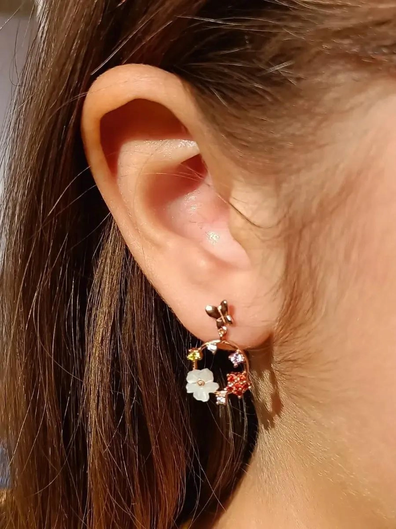 AROS DE FLOR CON COLORES Y ZIRCONIA BAÑADOS EN ORO ROSA - 4