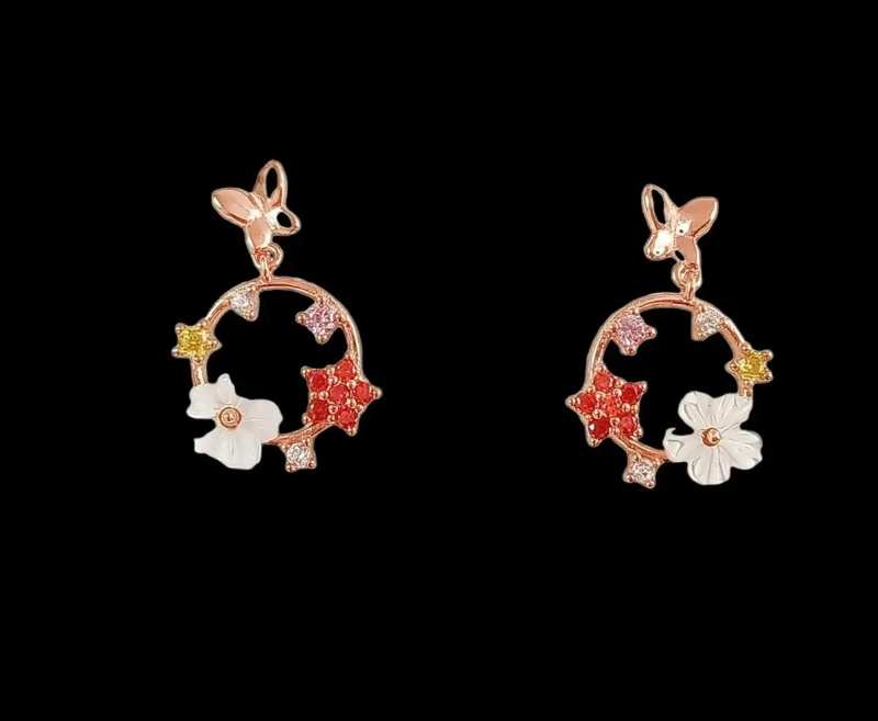 AROS DE FLOR CON COLORES Y ZIRCONIA BAÑADOS EN ORO ROSA - 5