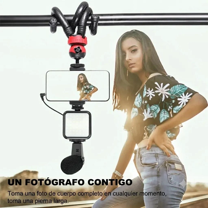 SOPORTE CELULAR CON MICROFONO Y LUZ LED PARA TRIPODE - 2