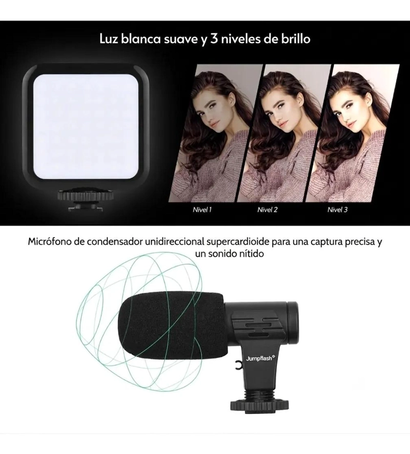 SOPORTE CELULAR CON MICROFONO Y LUZ LED PARA TRIPODE - 4