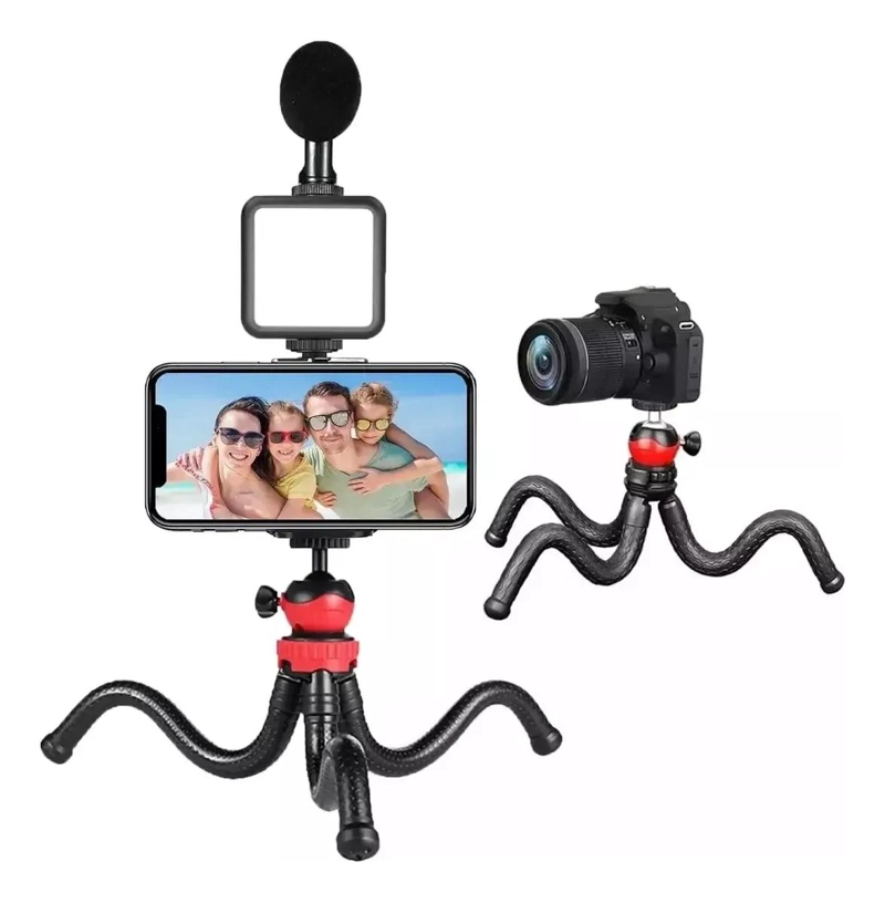 SOPORTE CELULAR CON MICROFONO Y LUZ LED PARA TRIPODE - 5