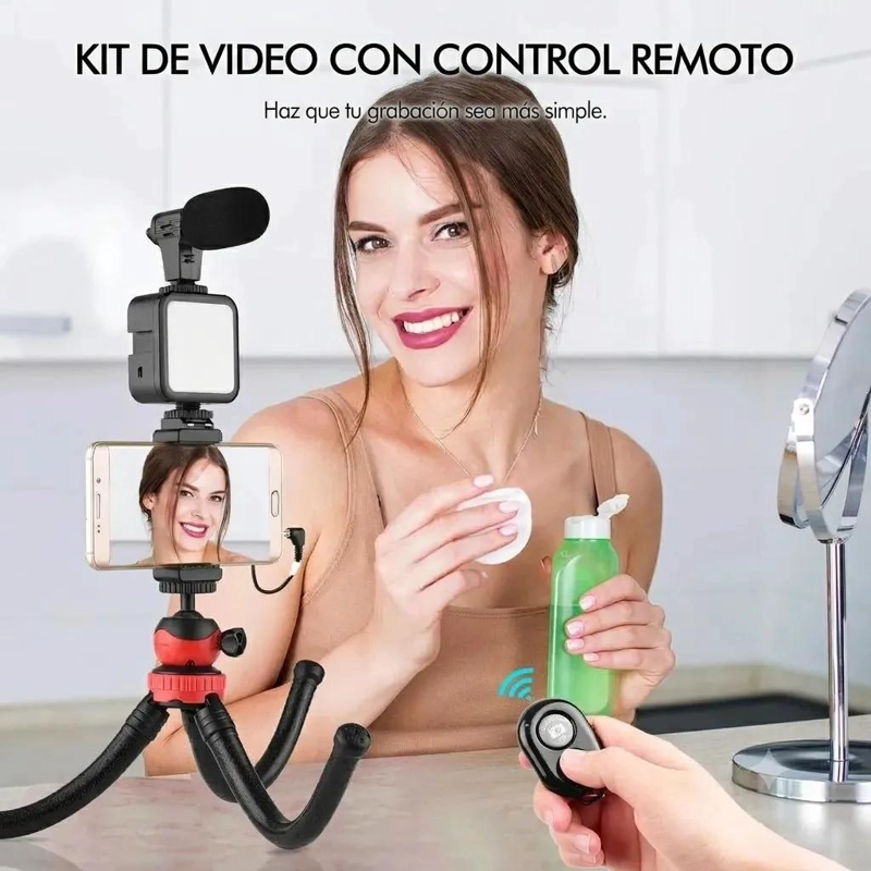 SOPORTE CELULAR CON MICROFONO Y LUZ LED PARA TRIPODE - 6